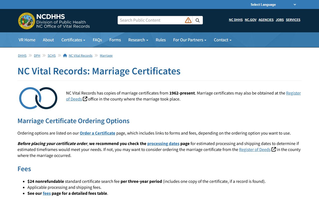 Cleveland County Clerk of Superior Court North Carolina marriage certificate information