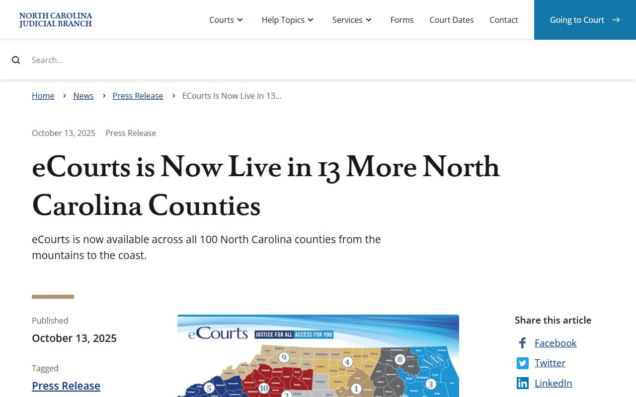 Cleveland County court dockets eCourts launch announcement
