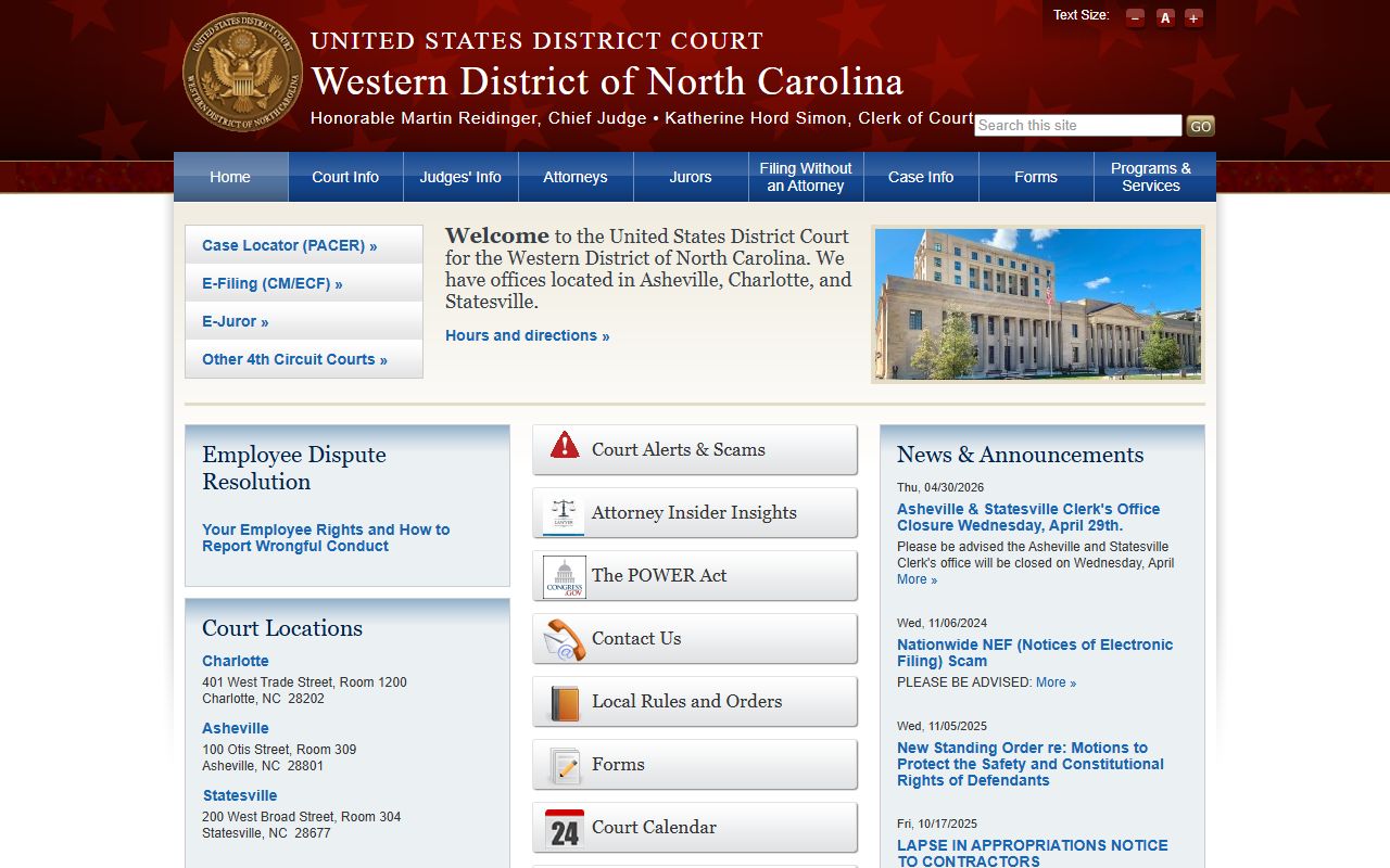 Cleveland County court dockets Western District federal court