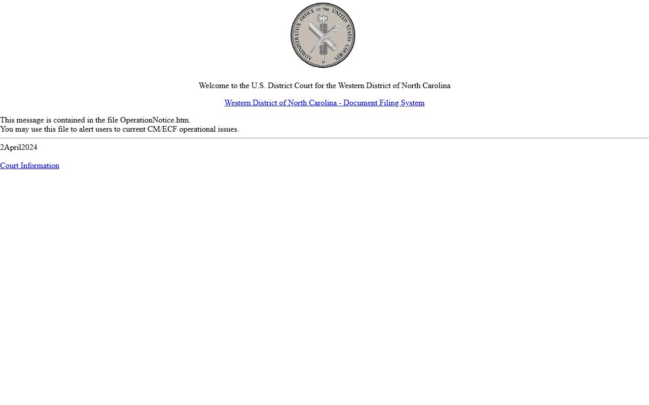 Cleveland County court dockets Western District CM ECF database
