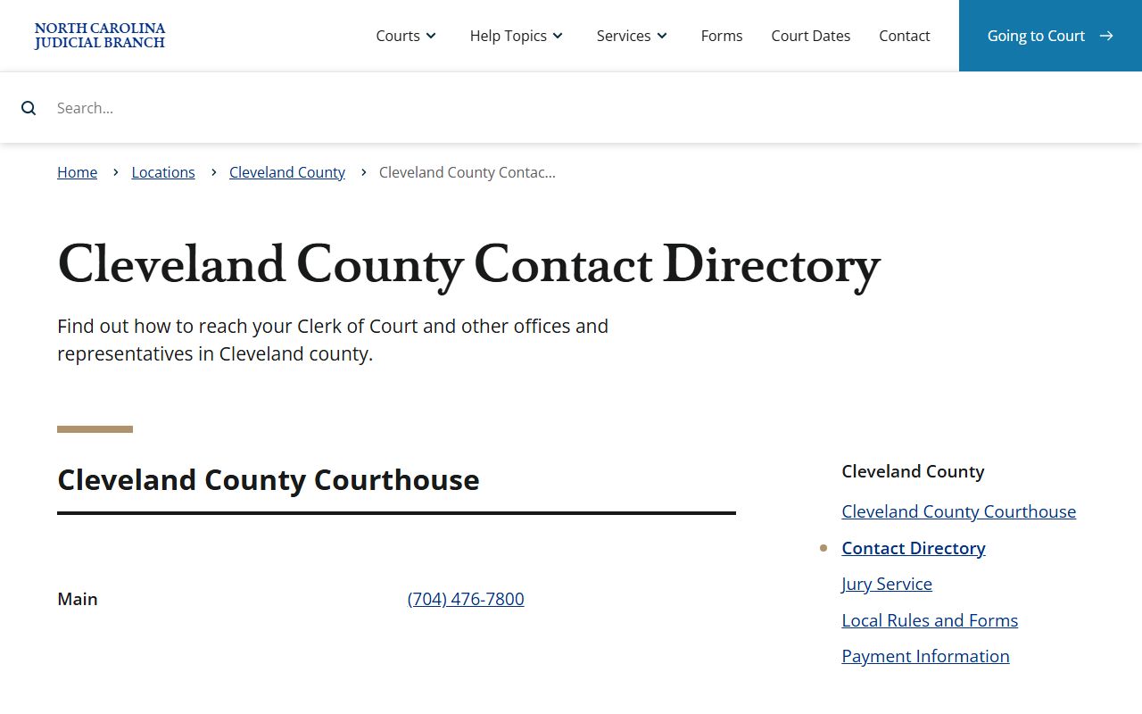 Cleveland County court records contact directory