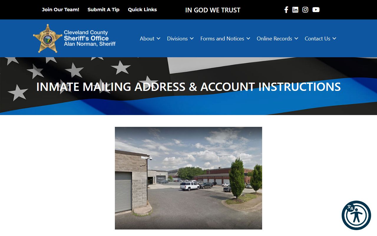 Cleveland County inmate search mailing address and account rules