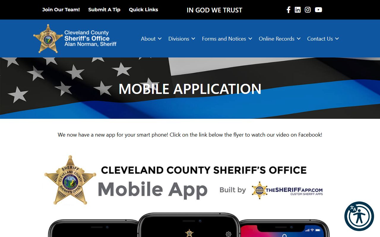 Cleveland County inmate search Sheriff mobile app page