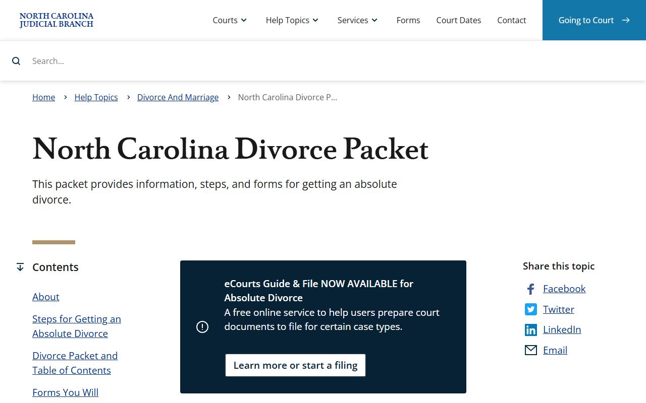 Cleveland County divorce records official North Carolina divorce packet