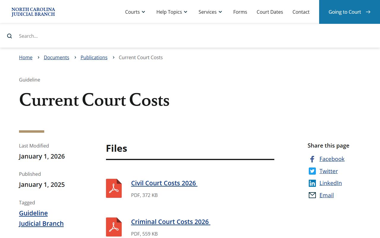 Cleveland County traffic court records current court costs publication