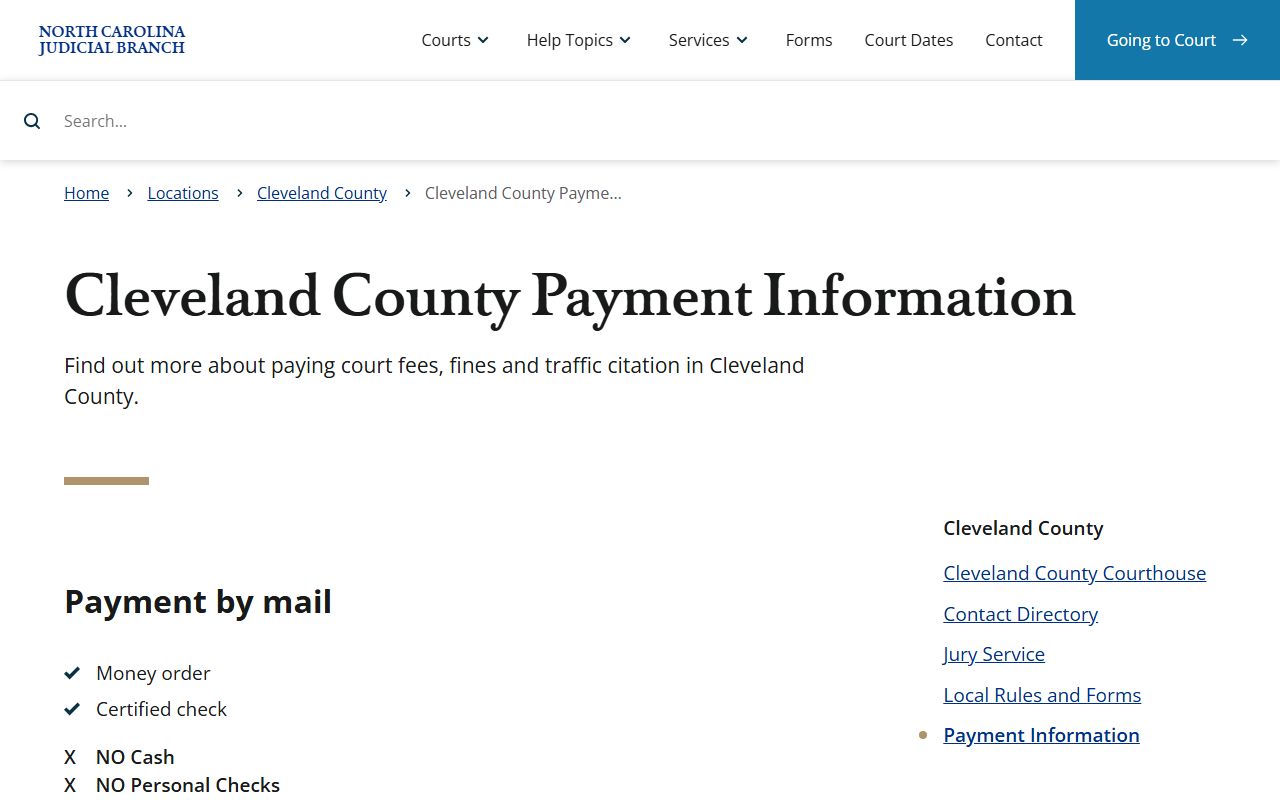 Cleveland County traffic court records payment information